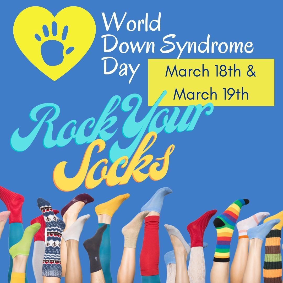 Celebrate World Down Syndrome Day on March 18th and March 19th by wearing your crazy fun socks!