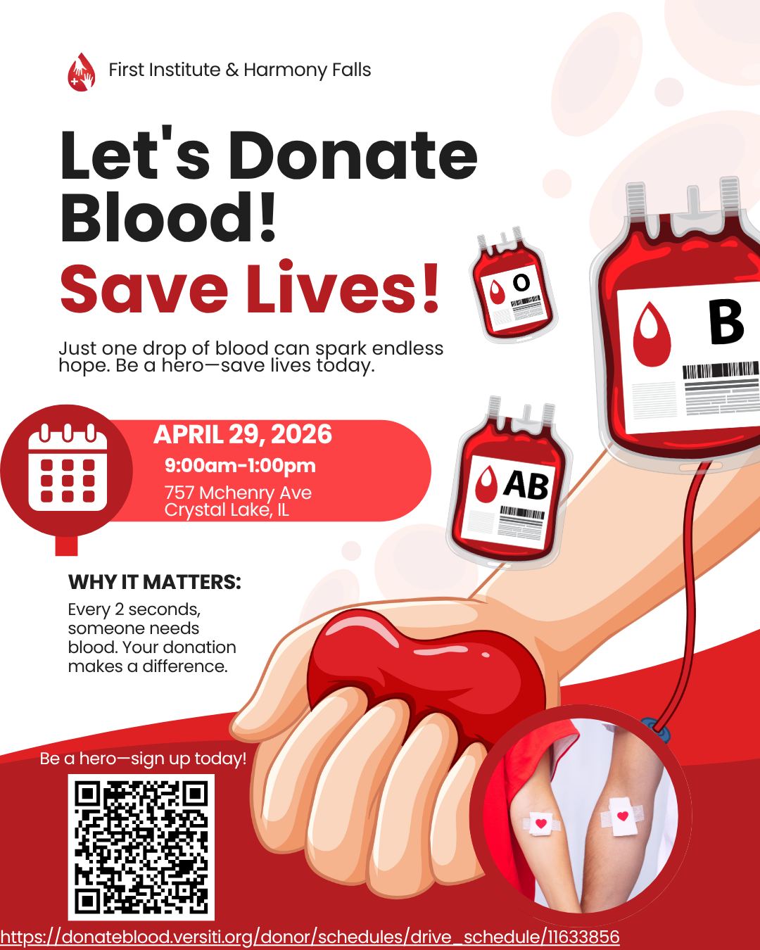 Blood Drive April 29th 9:00am-1:00pm  757 McHenry Ave, Crystal Lake, IL 60014