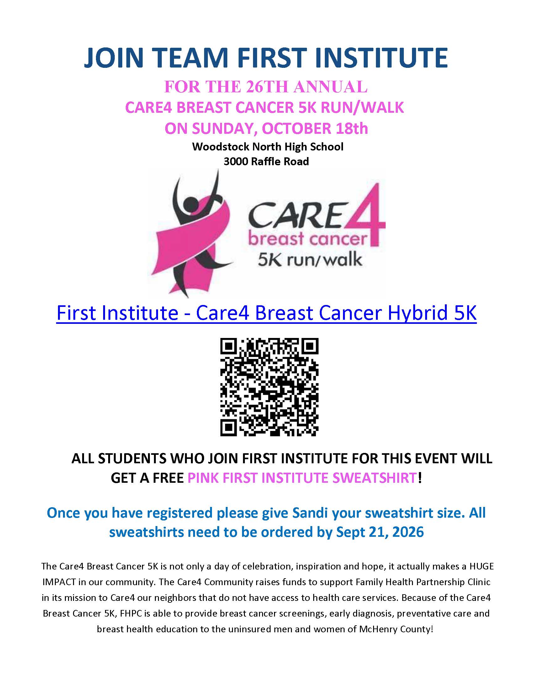 Join Team First Institute for Care4 Breast Cancer 5K